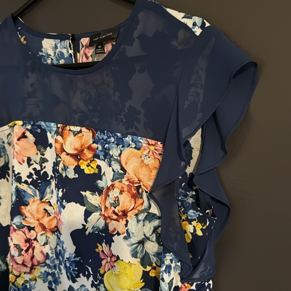 Sheer!  The Limited Floral Sheer Yoke Ruffle Sleeve Top - Size M - Picture 5 of 5